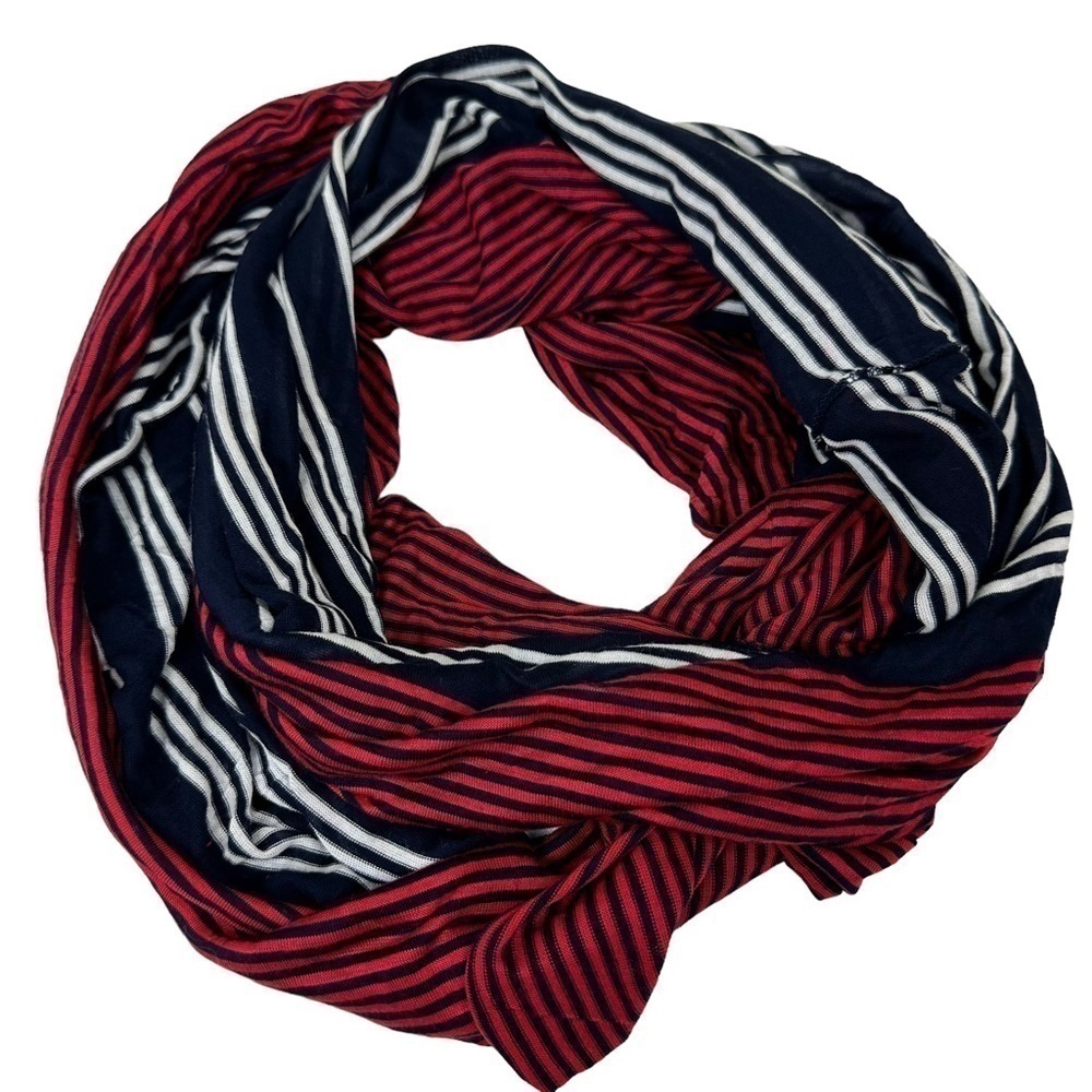 Nautical Red, White, Blue Striped Jersey Knit Infinity Scarf - Picture 2 of 7